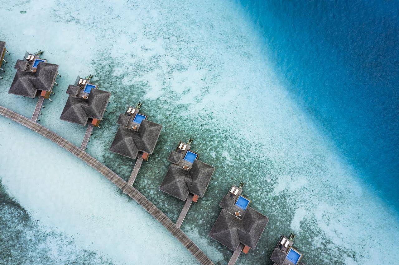 Lagoon Bungalow with Pool, Drohnenaufnahme,  Huvafen Fushi Maldives